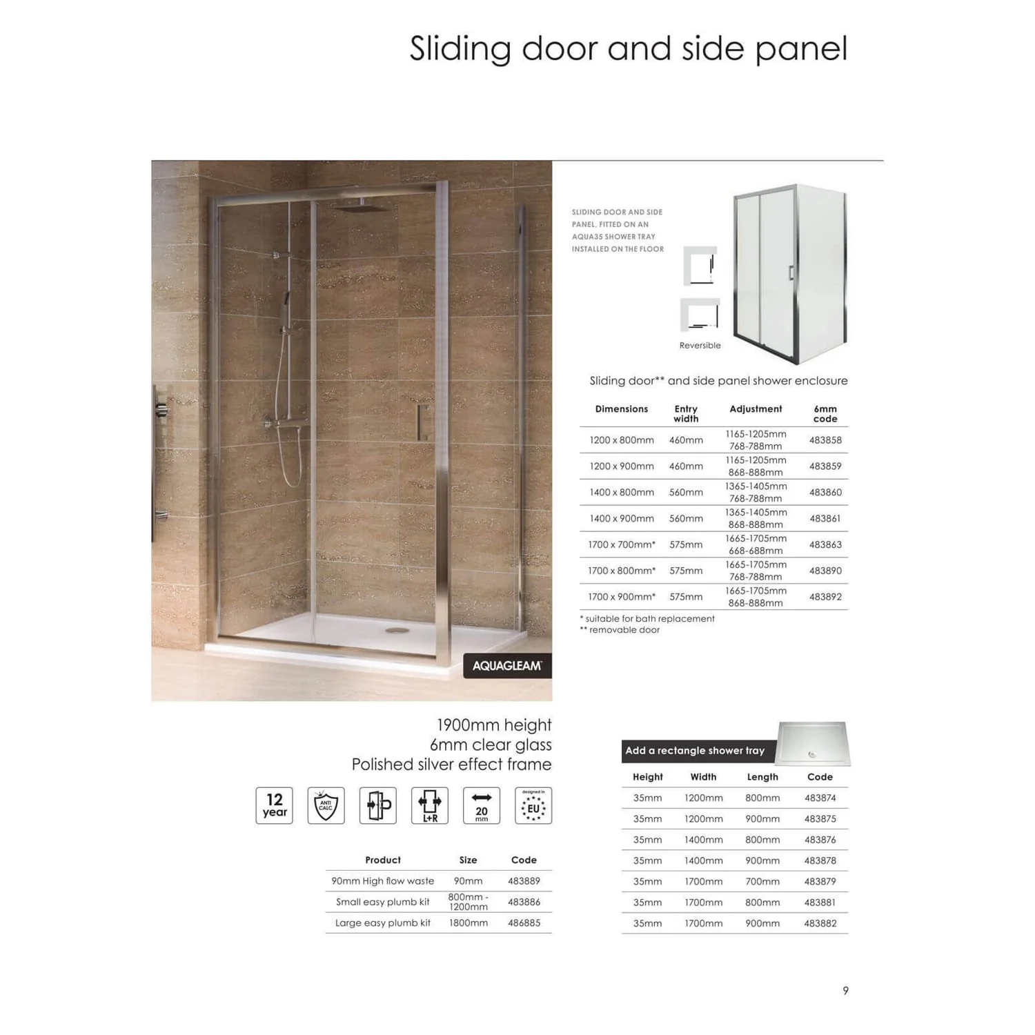 Aqualux Sliding Door 1200 X 800mm Shower Enclosure And Tray Package - Image 7