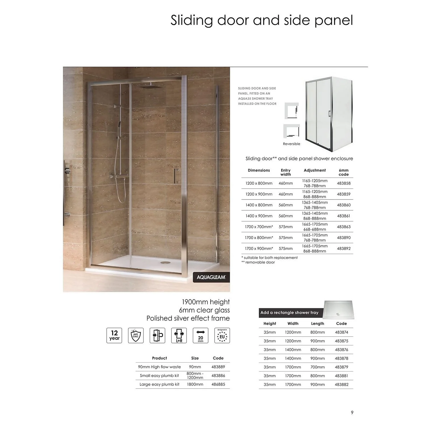 Aqualux Sliding Door 1200 X 900mm Shower Enclosure And Tray Package - Image 7