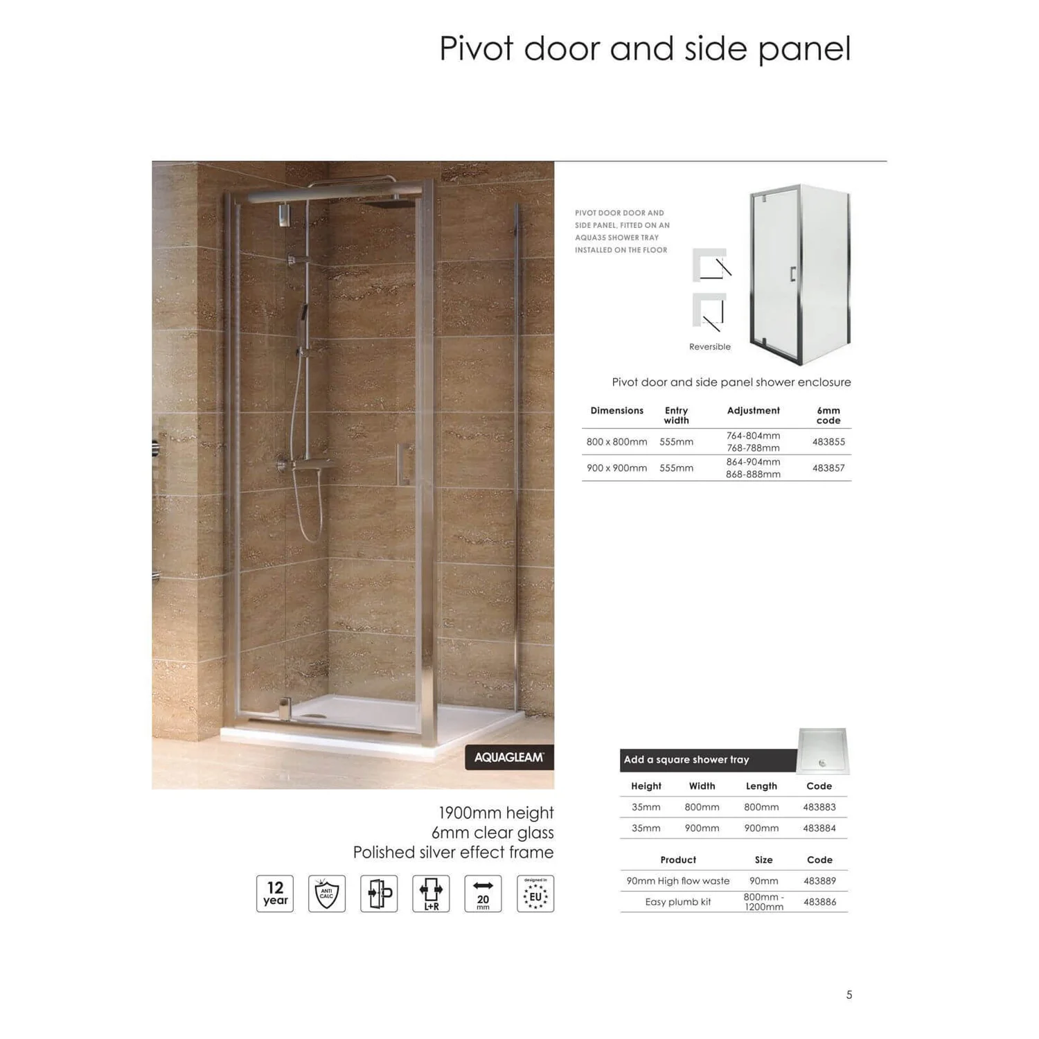 Aqualux Pivot Door 900 X 900mm Shower Enclosure And Tray Package - Image 7