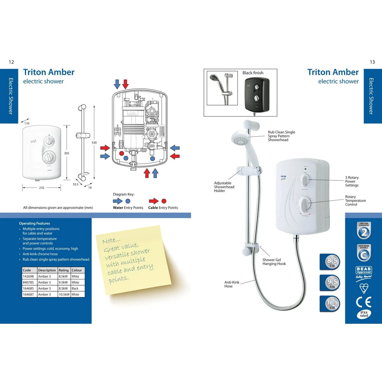 Triton Amber 3 8.5kW Electric Shower - Black - Image 3