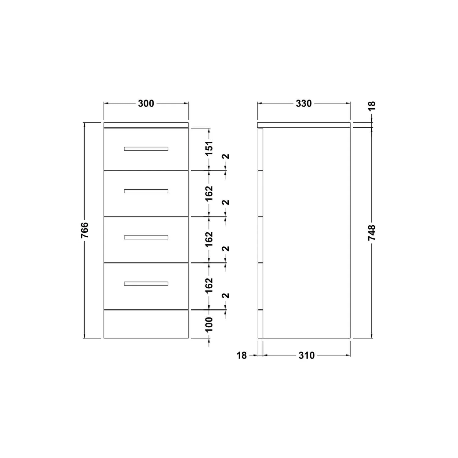 Balterley Orbit 300x330mm 4 Drawer Unit - Gloss White - Image 2