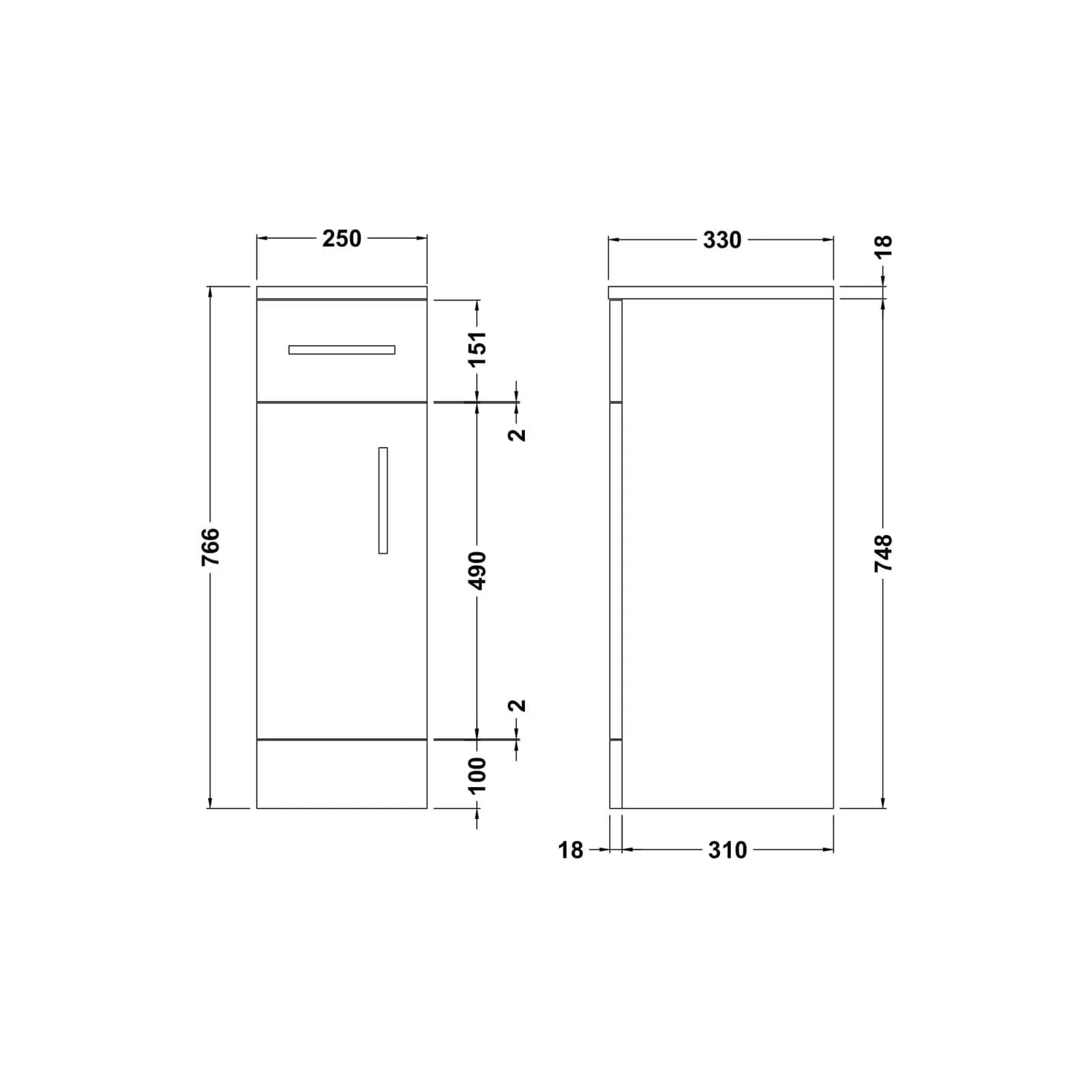 Balterley Orbit 250x330mm Cupboard - Gloss White - Image 2