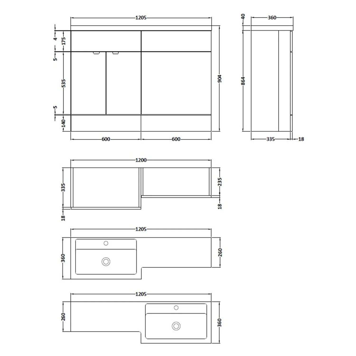 Balterley Dynamic 1200mm Right Hand WC Combination Unit - Gloss Grey - Image 2