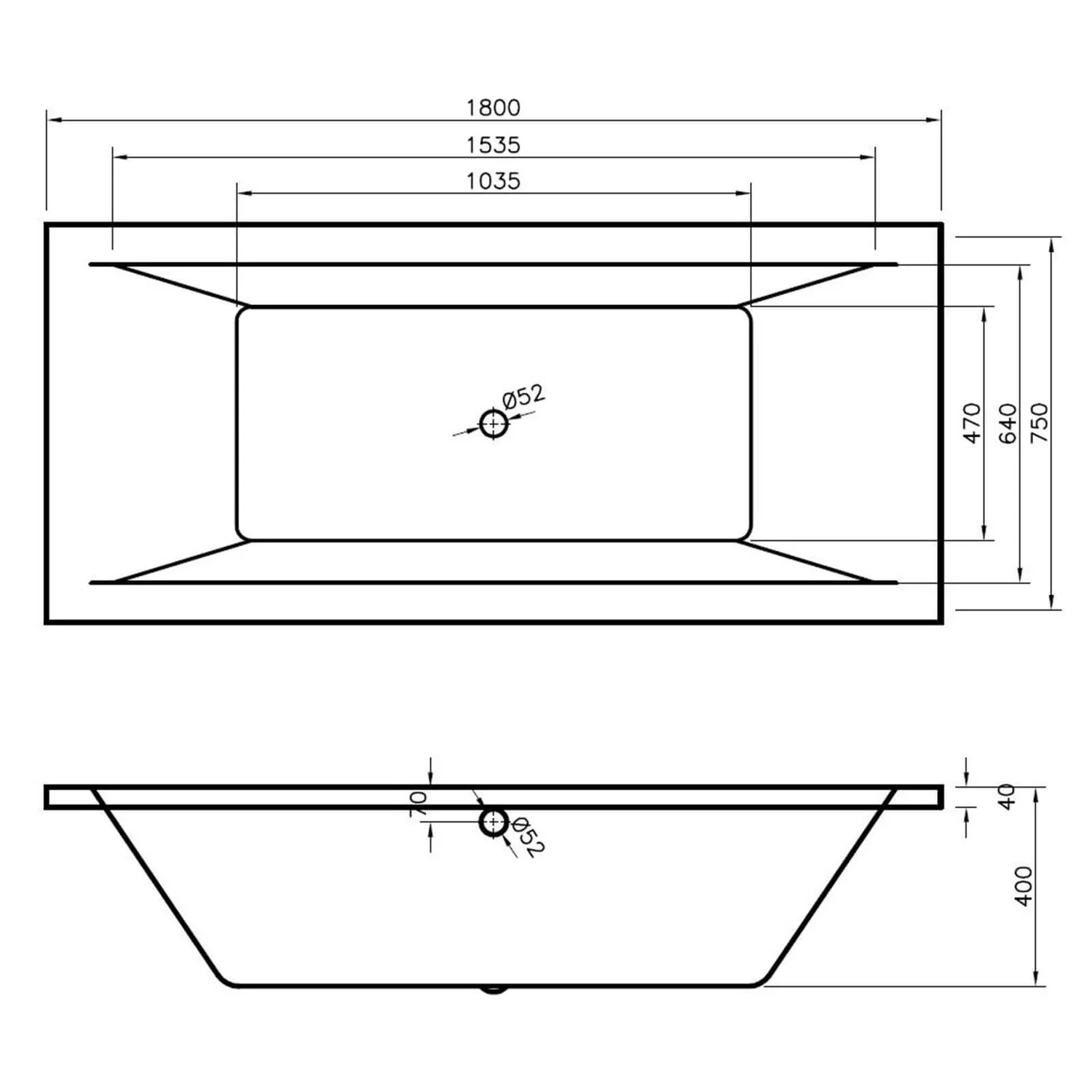 Balterley Eternalite Square Double Ended Bath - 1800 X 800mm - Image 2
