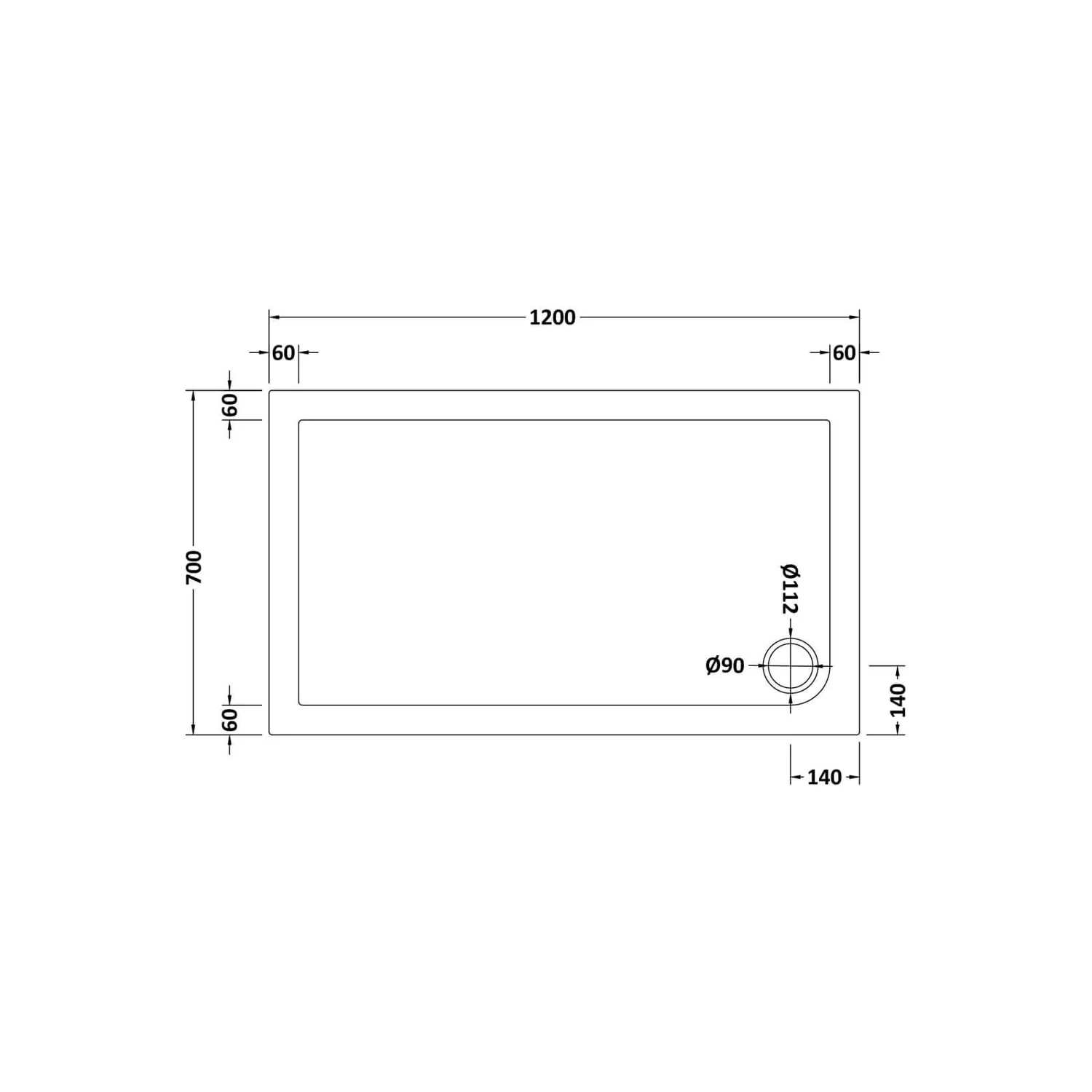 Balterley Rectangular Shower Tray - 1200 X 700mm - Image 2
