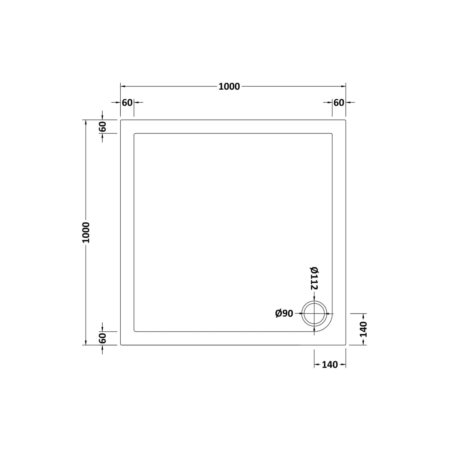 Balterley Square Shower Tray - 1000 X 1000mm - Image 2