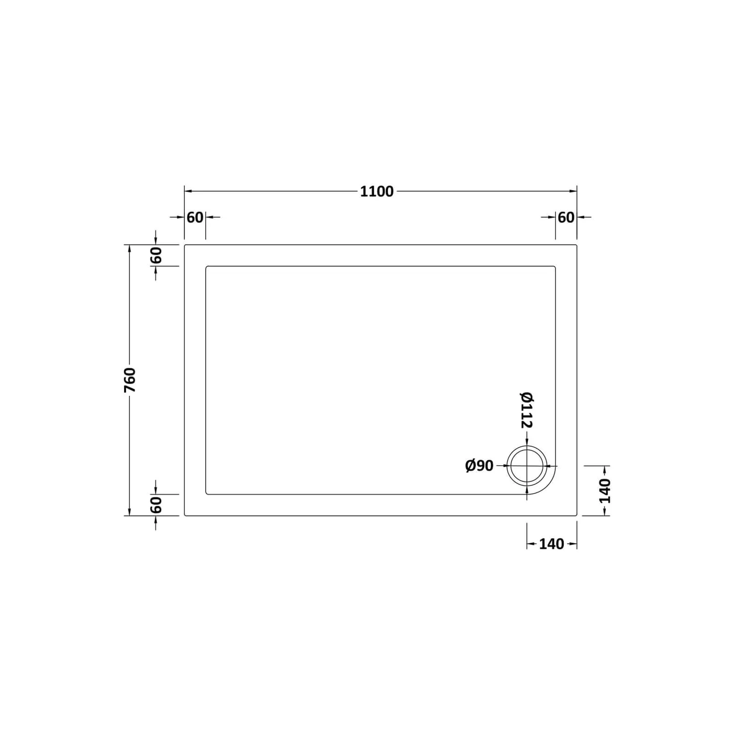 Balterley Rectangular Shower Tray - 1100 X 760mm - Image 2