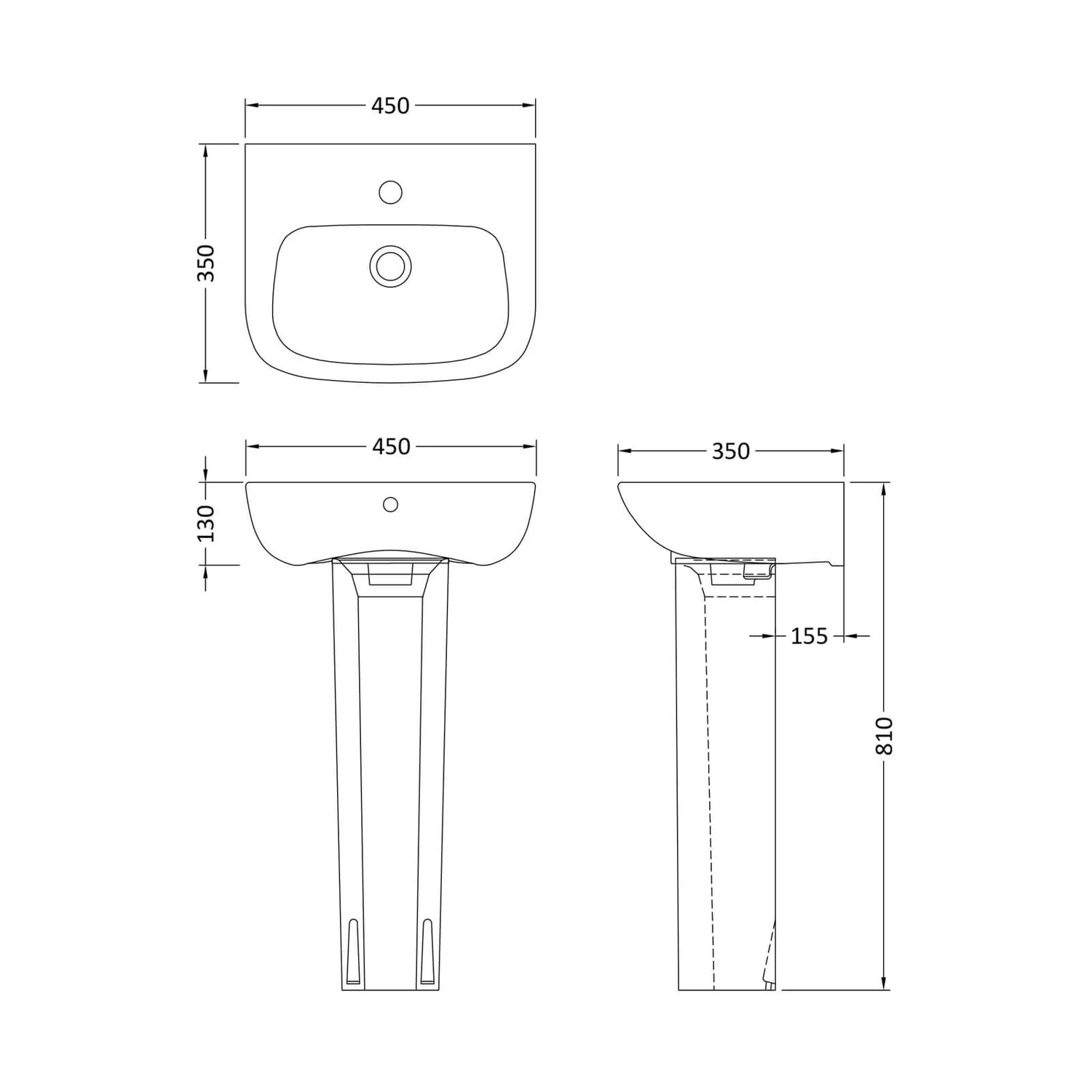 Balterley Compact 1 Tap Hole Basin And Full Pedestal - 450mm - Image 2
