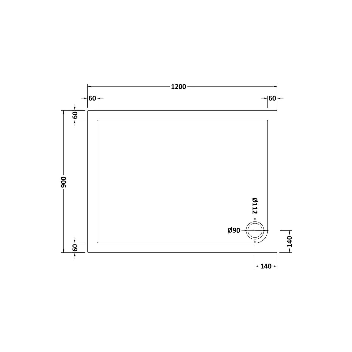Balterley Rectangular Shower Tray - 1200 X 900mm - Image 2