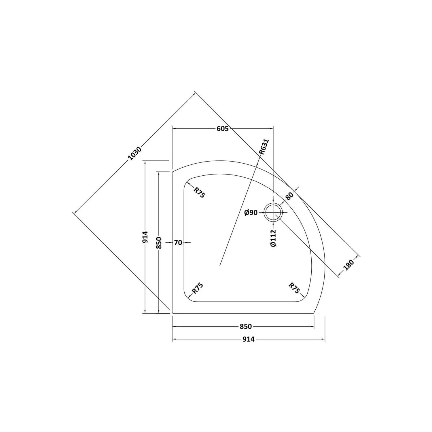 Balterley Single Entry Shower Tray - 850 X 850mm - Image 2