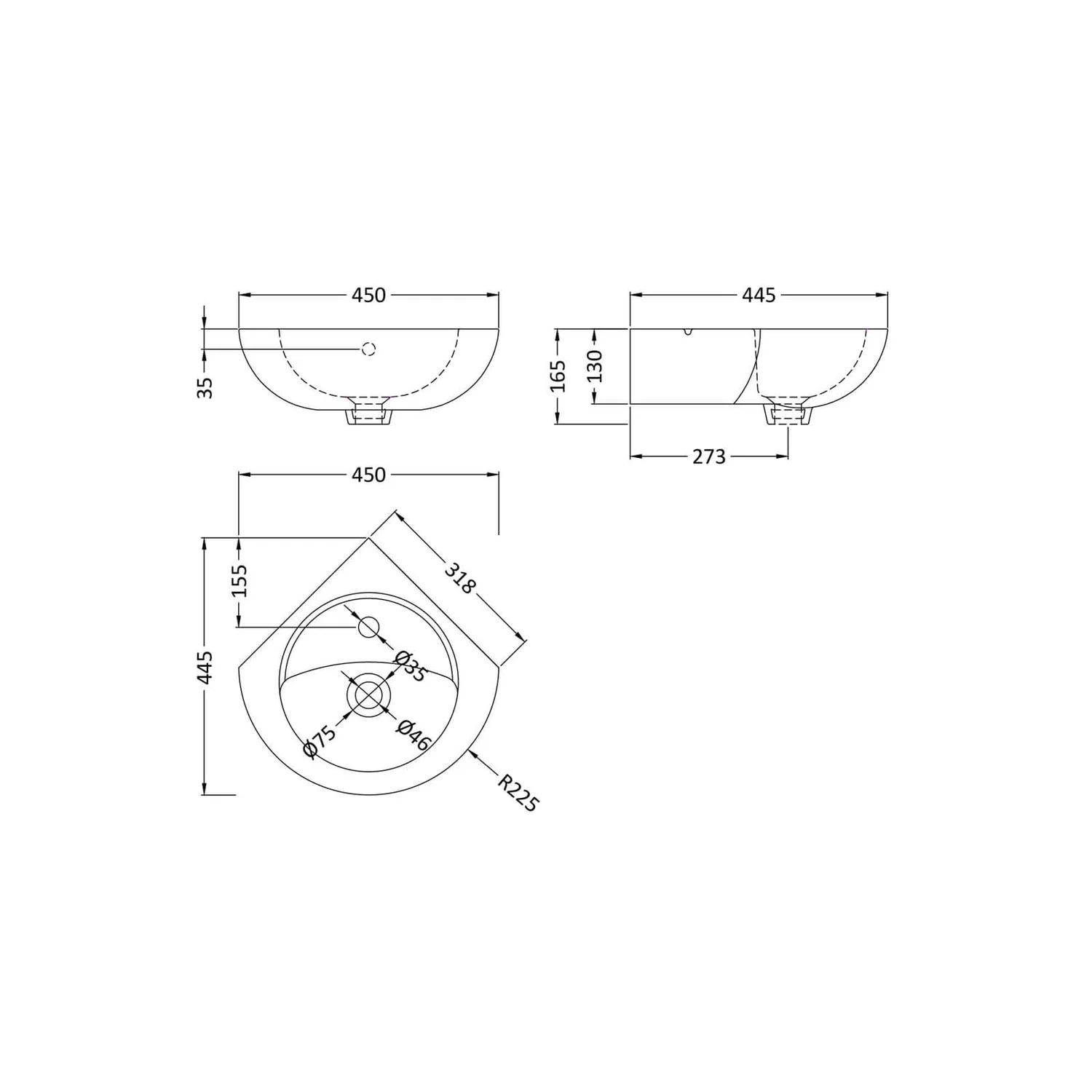 Balterley Corner Wall Hung Basin - Image 2