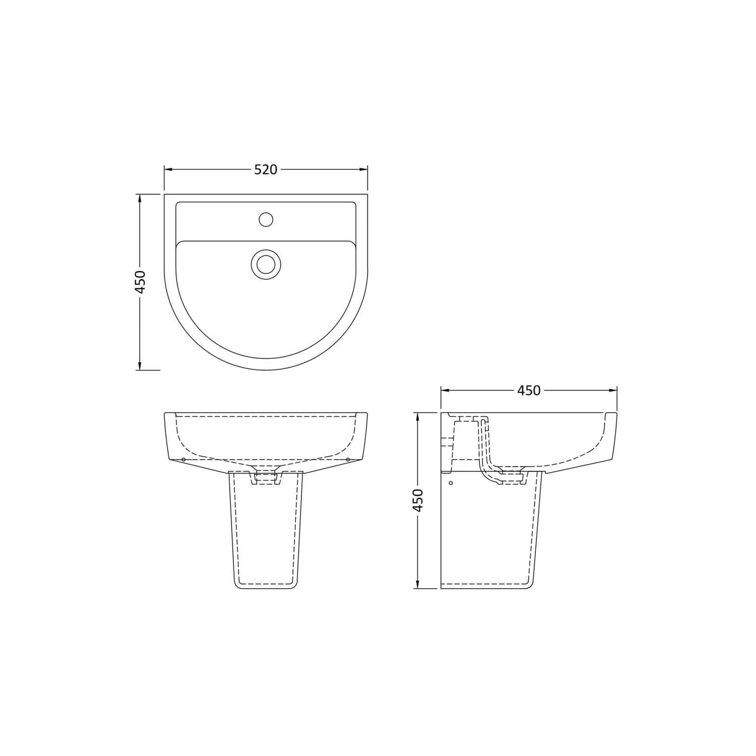 Balterley Mila 1 Tap Hole Basin And Semi Pedestal - 520mm - Image 2