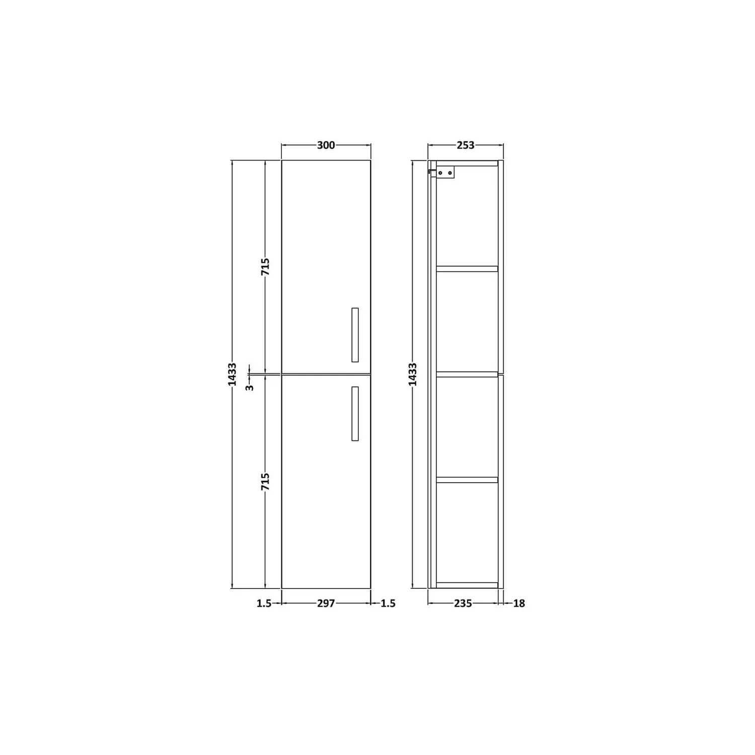 Balterley Rio 300mm Tall Unit 2 Door - Hacienda Black - Image 2
