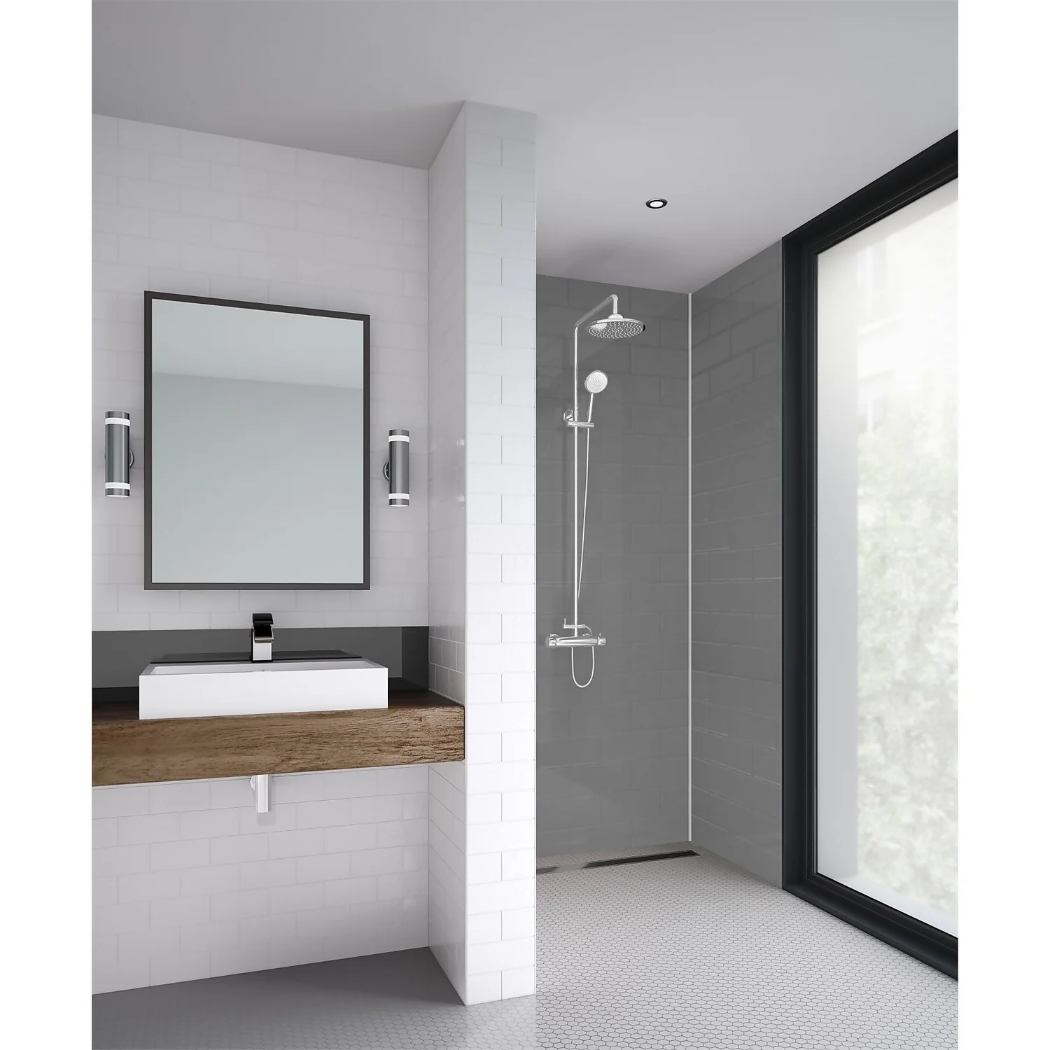Wetwall Grey 2 Sided Shower Kit - Composite