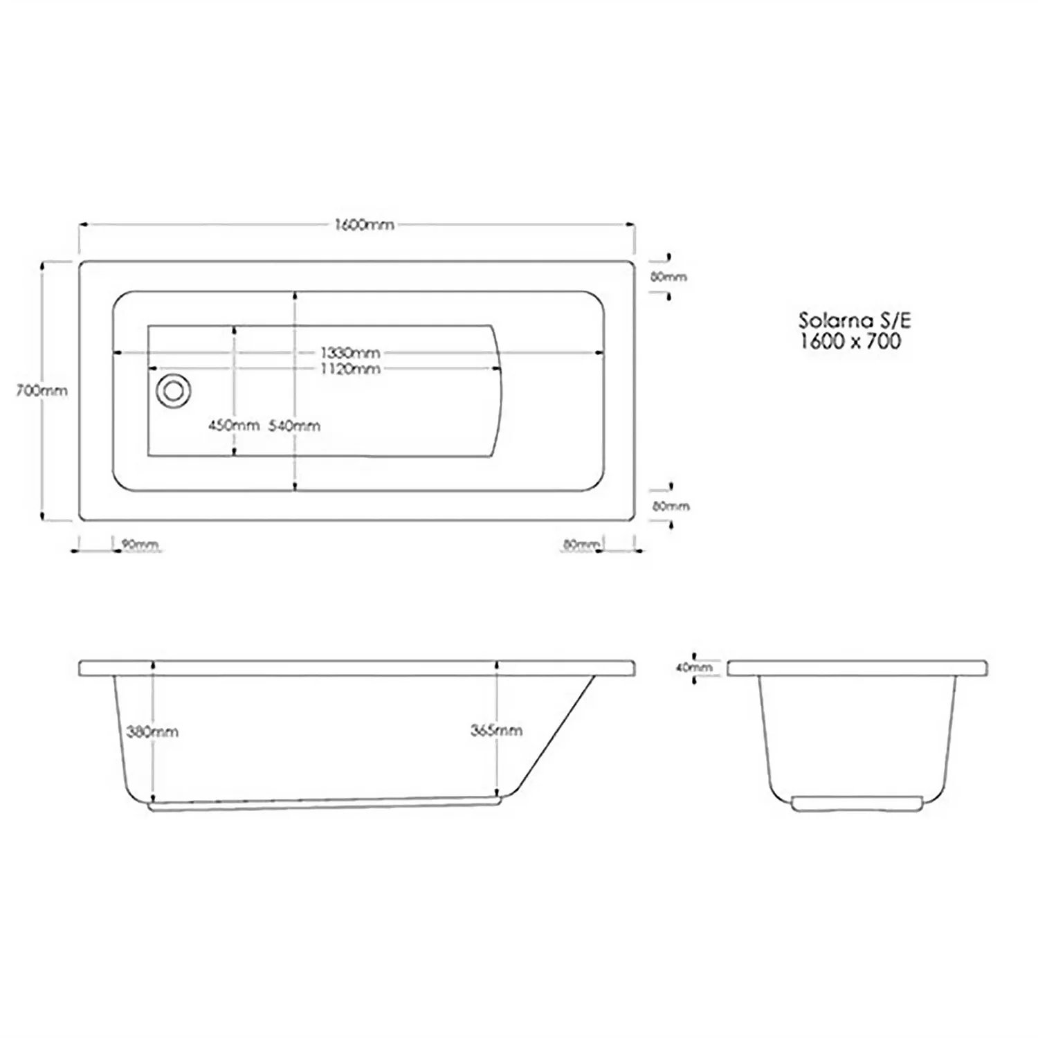 Bathstore Madeira Single Ended Straight Bath - 1600 X 700mm - Image 2