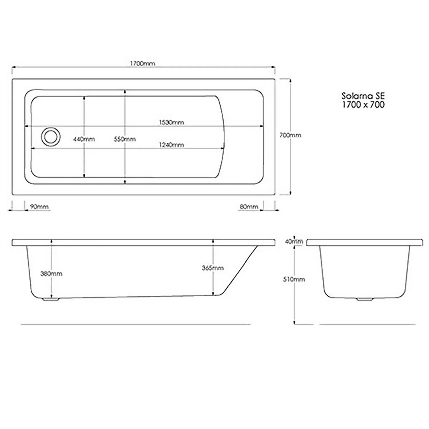 Bathstore Madeira Single Ended Straight Bath - 1700 X 700mm - Image 2