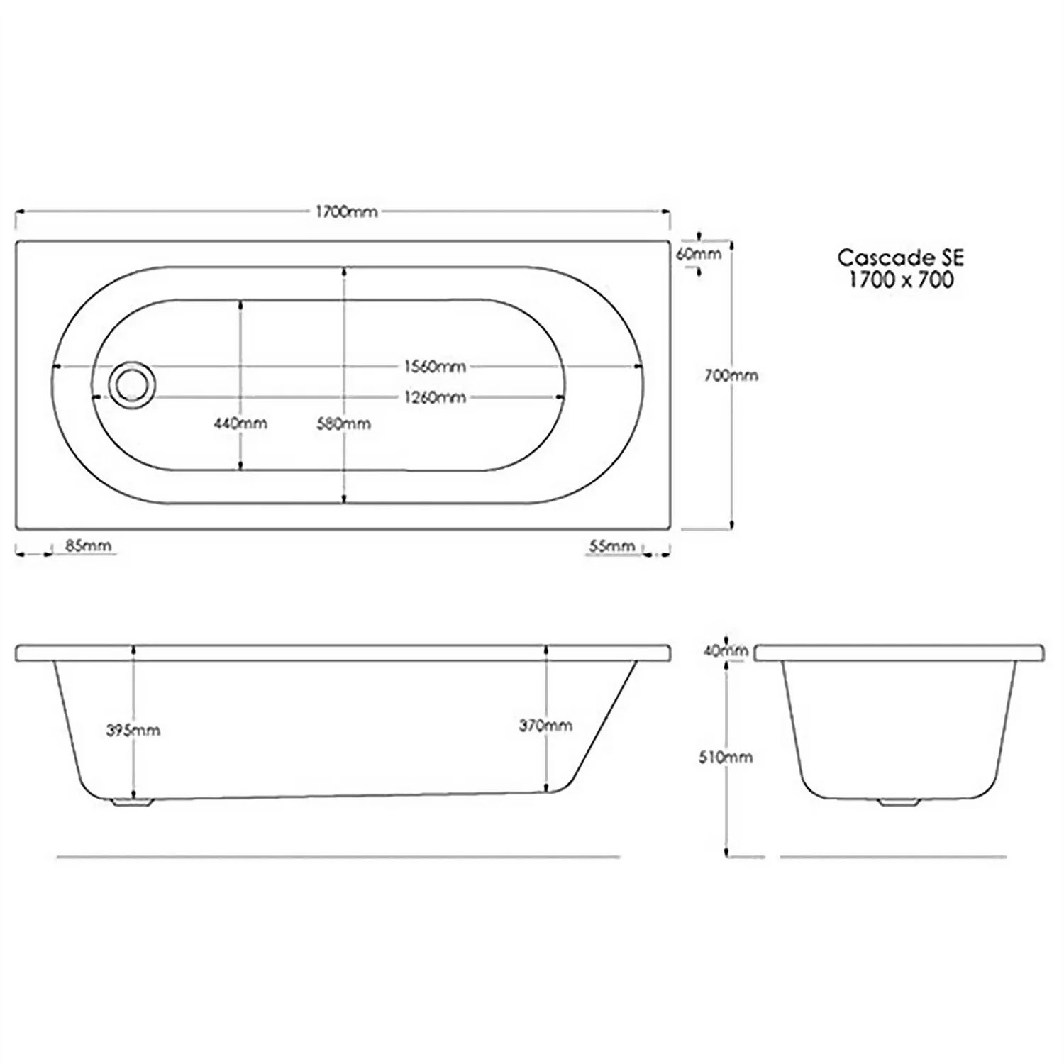 Bathstore Colorado Single Ended Straight Bath 1700 X 700mm - Image 2