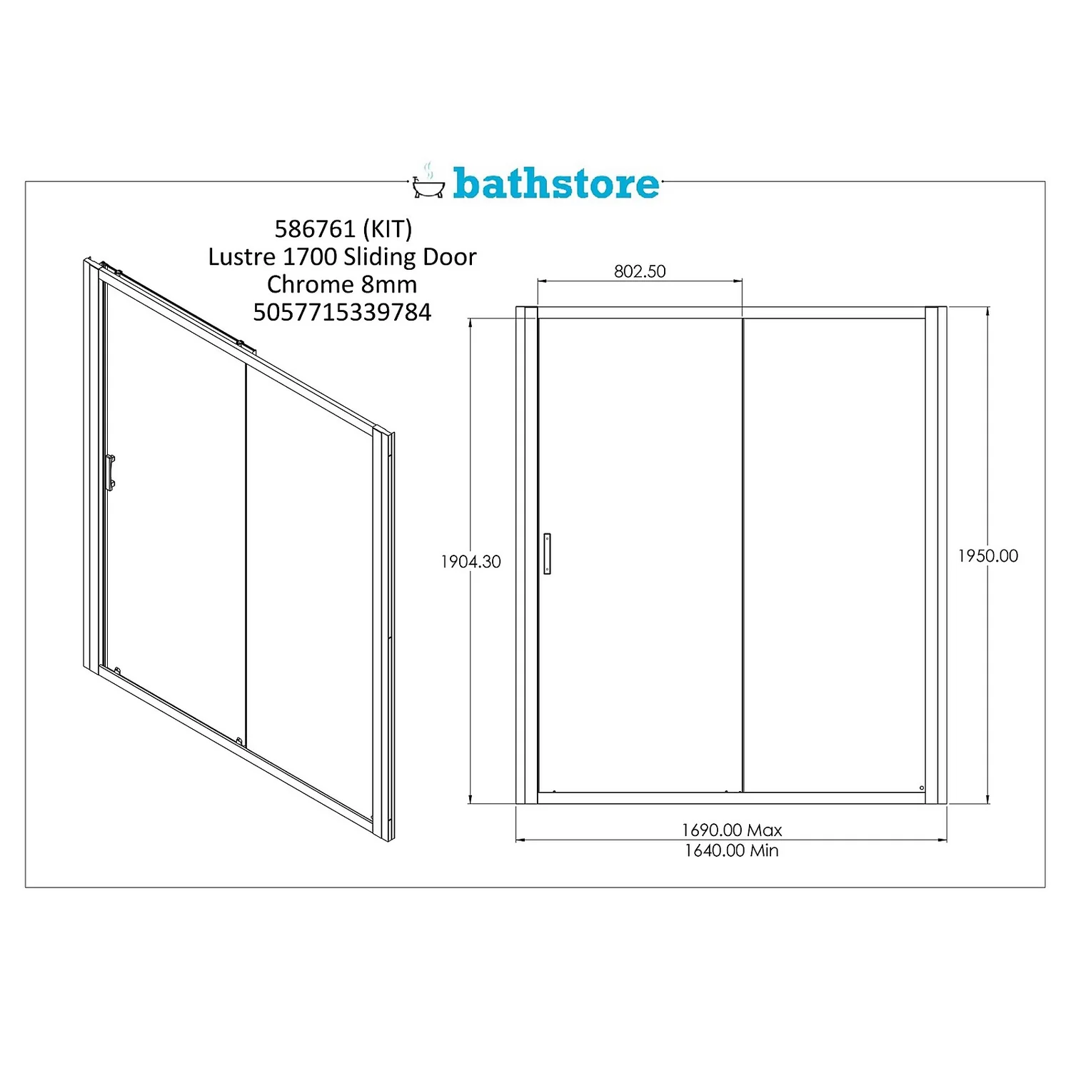 Bathstore Lustre 1700mm Sliding Door Shower Enclosure - Image 5