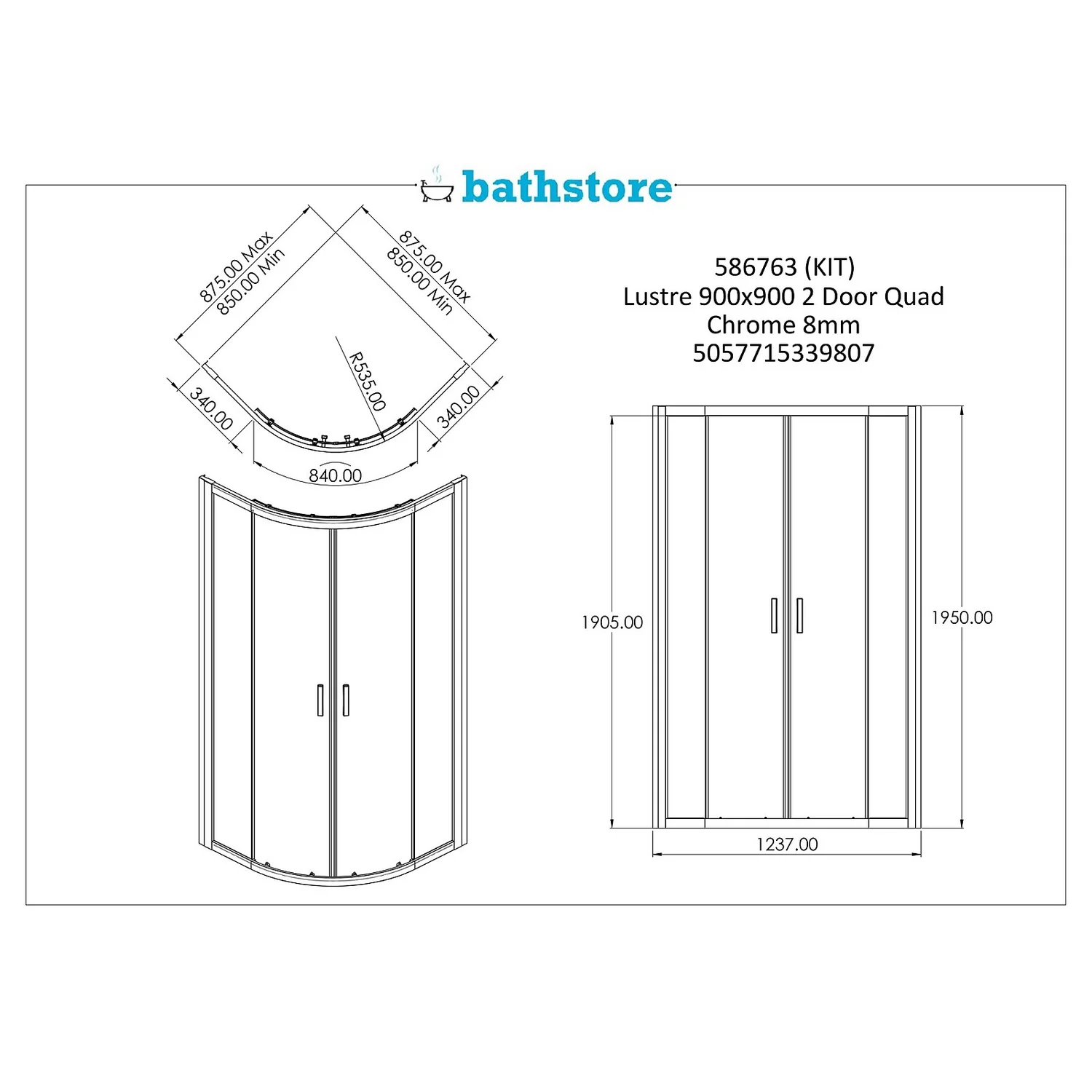 Bathstore Lustre 900mm Quadrant Shower Enclosure - Image 4