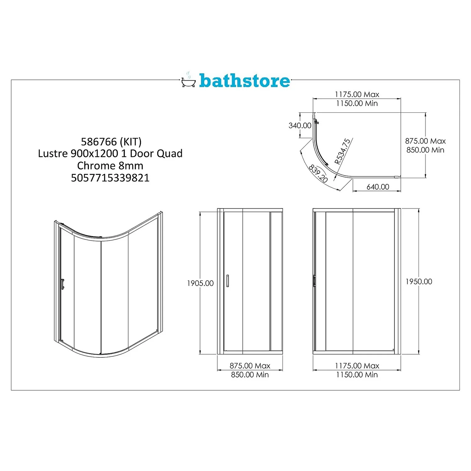 Bathstore Lustre 1200x900mm Offset Quadrant Shower Enclosure - Image 5