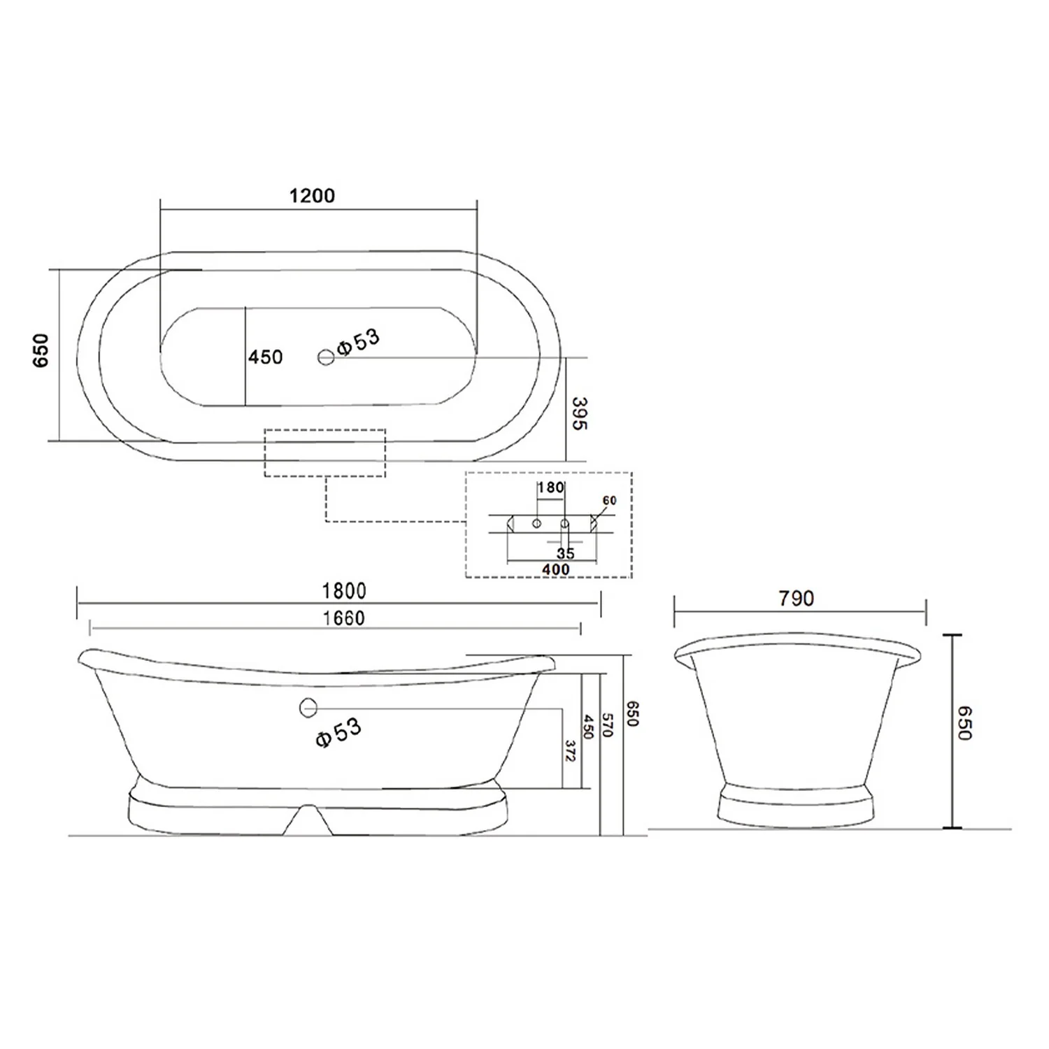 Bathstore Versailles Cast Iron Bath 1800 X 780mm With No Tap Holes - Image 3