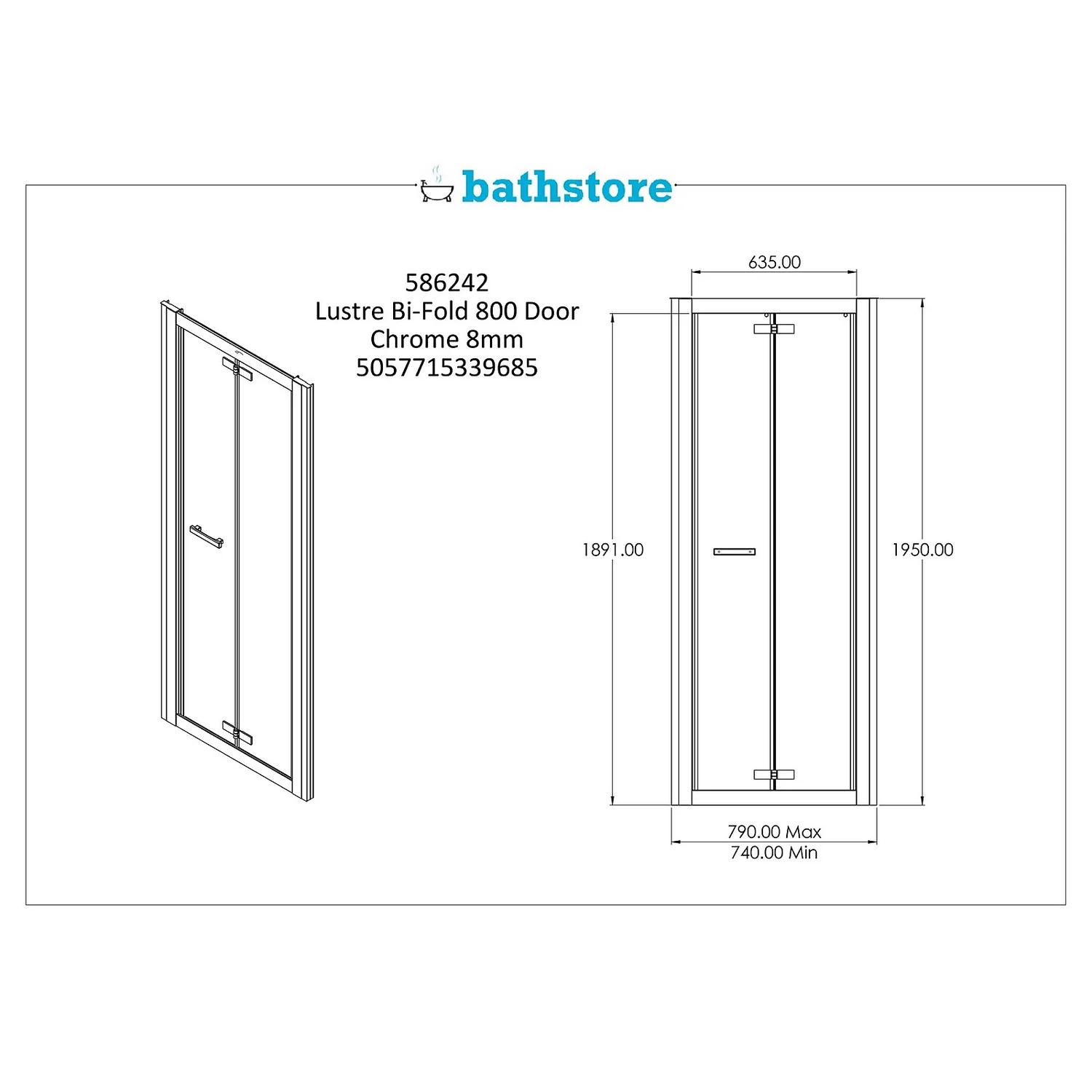 Bathstore Lustre 800mm Bi-Fold Door - Image 4
