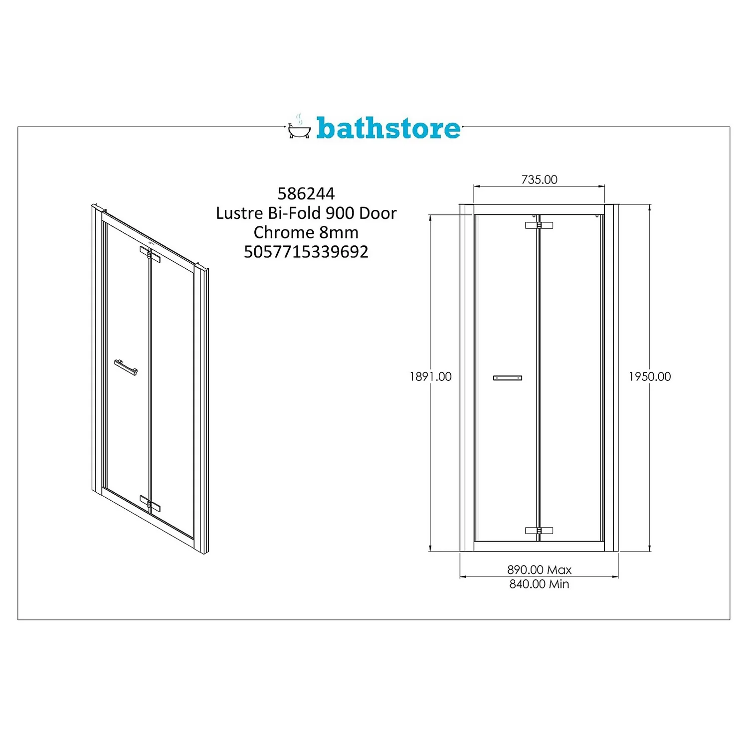 Bathstore Lustre 900mm Bi-Fold Door - Image 4