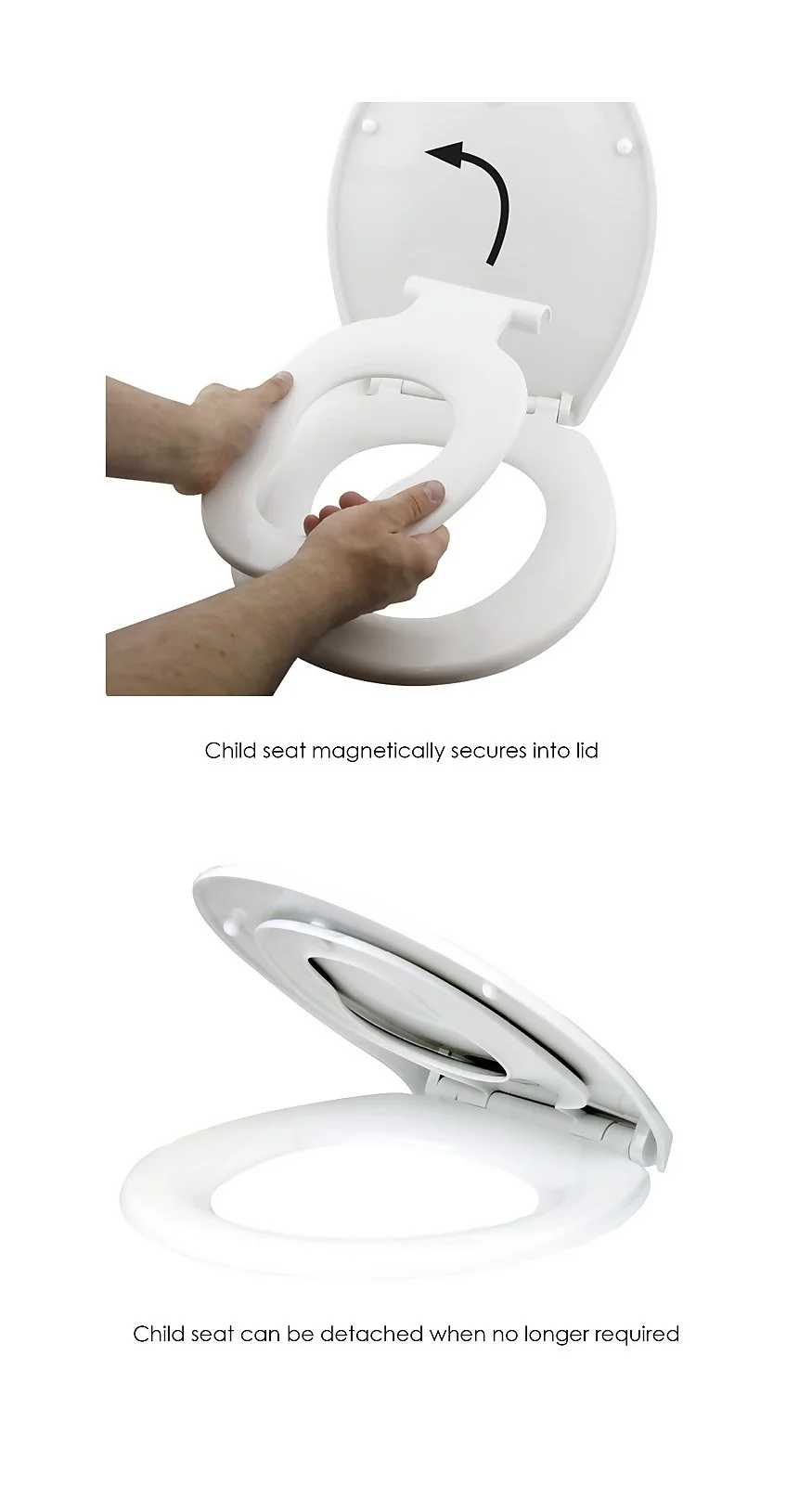Aqualona Soft Close 2 In 1 Family Toilet Seat With Built-in Detachable Child Seat - White - Image 7