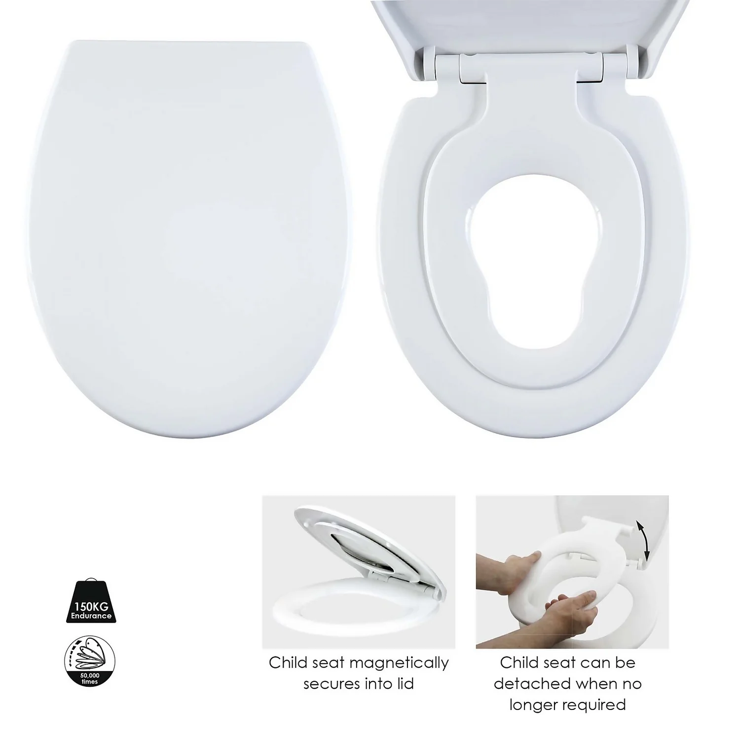 Aqualona Soft Close 2 In 1 Family Toilet Seat With Built-in Detachable Child Seat - White - Image 5