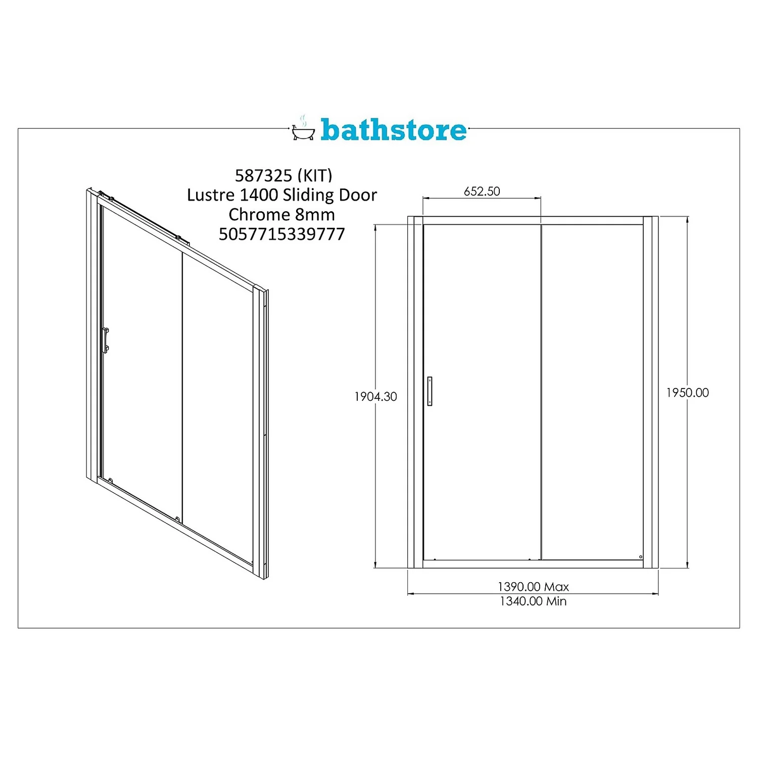 Bathstore Lustre 1400mm Sliding Door Shower Enclosure - Image 5