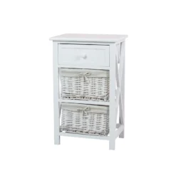 Classic White Bathroom Storage Unit - Wooden & Willow Drawers