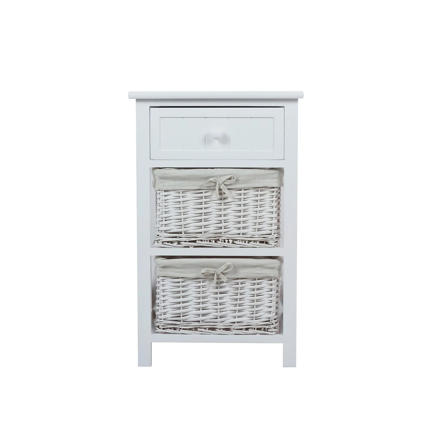 Classic White Bathroom Storage Unit - Wooden & Willow Drawers - Image 2