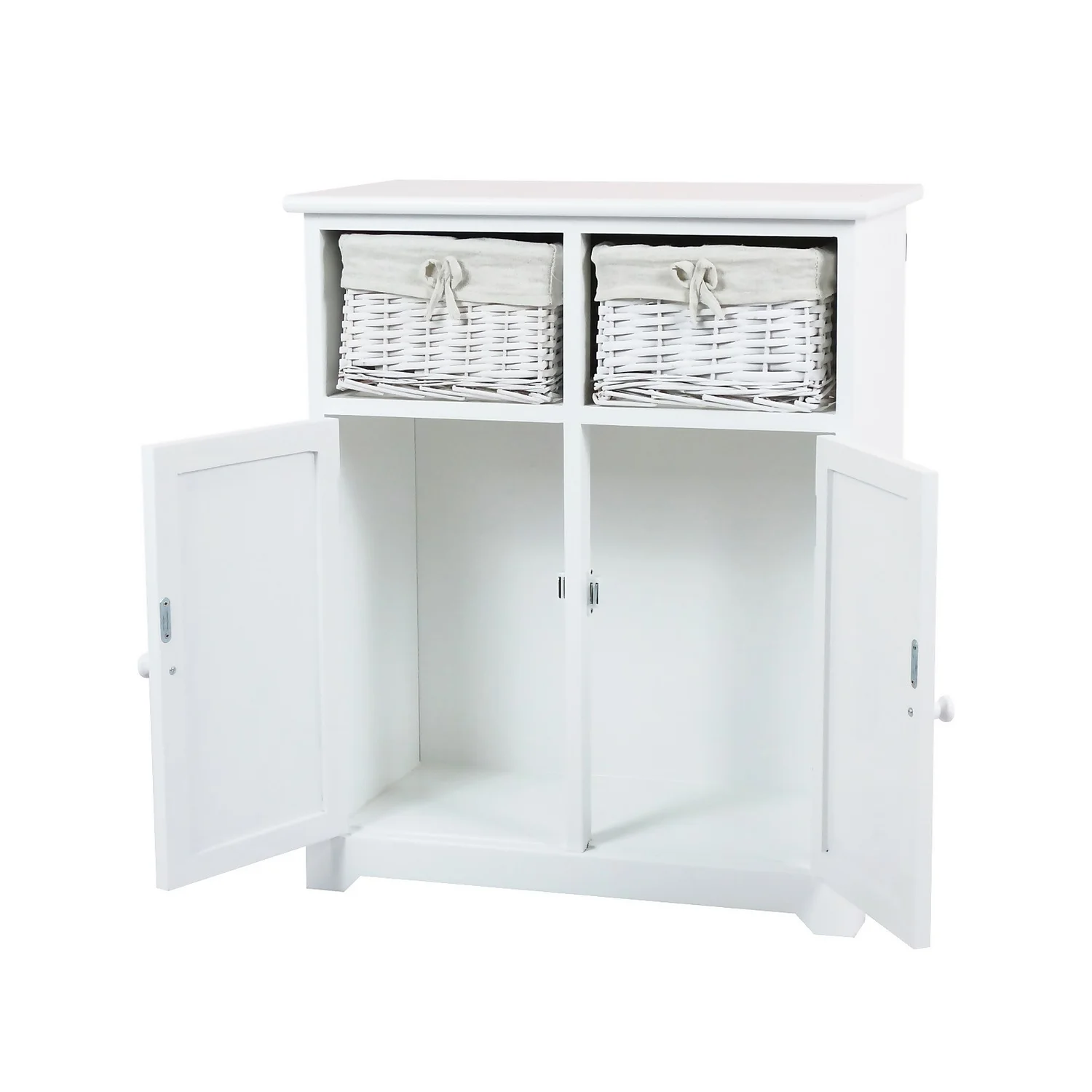 Classic White Bathroom Storage Unit With Willow Baskets - Image 2