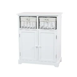 Classic White Bathroom Storage Unit With Willow Baskets
