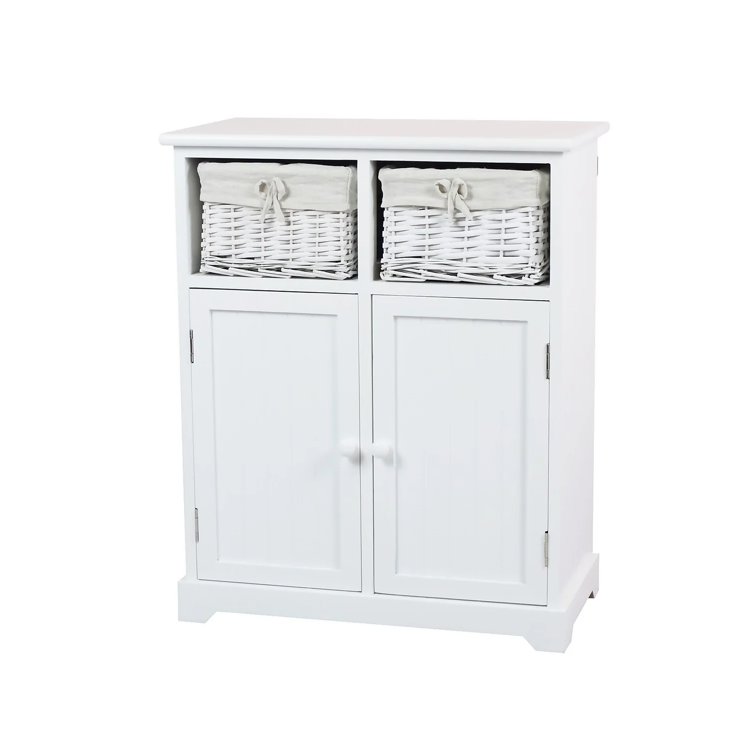 Classic White Bathroom Storage Unit With Willow Baskets
