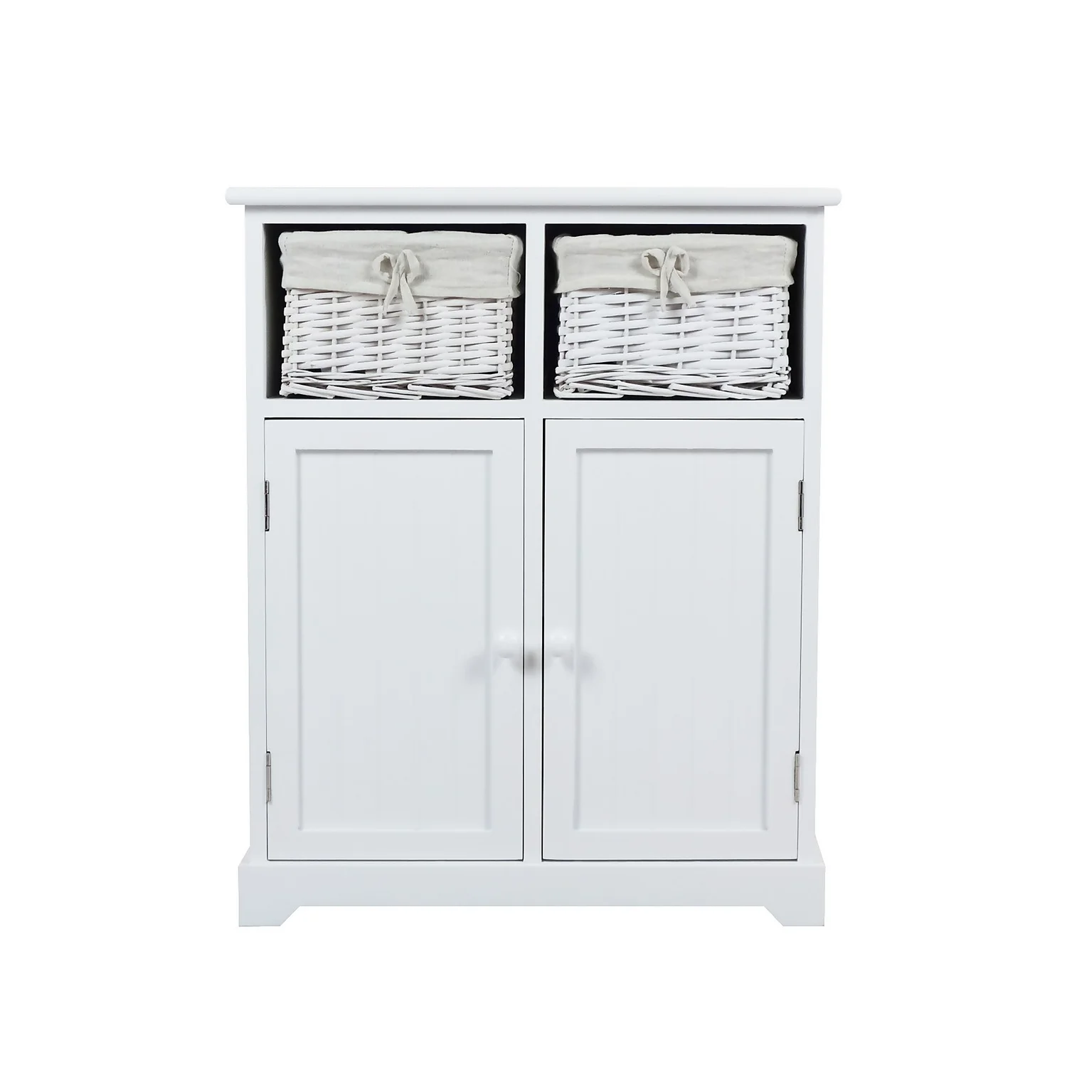 Classic White Bathroom Storage Unit With Willow Baskets - Image 3