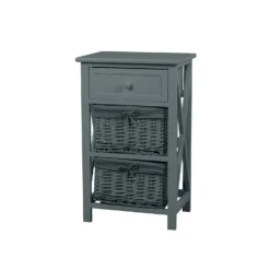 Classic Grey Bathroom Storage Unit - Wooden & Willow Drawers