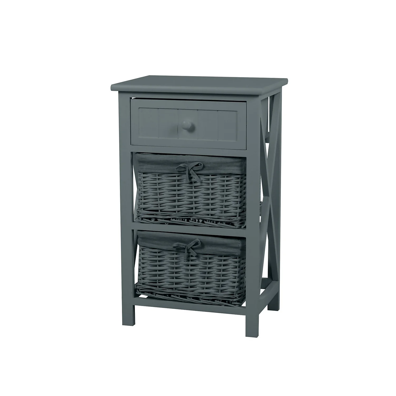 Classic Grey Bathroom Storage Unit - Wooden & Willow Drawers