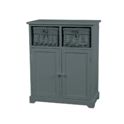 Classic Grey Bathroom Storage Unit With Willow Baskets