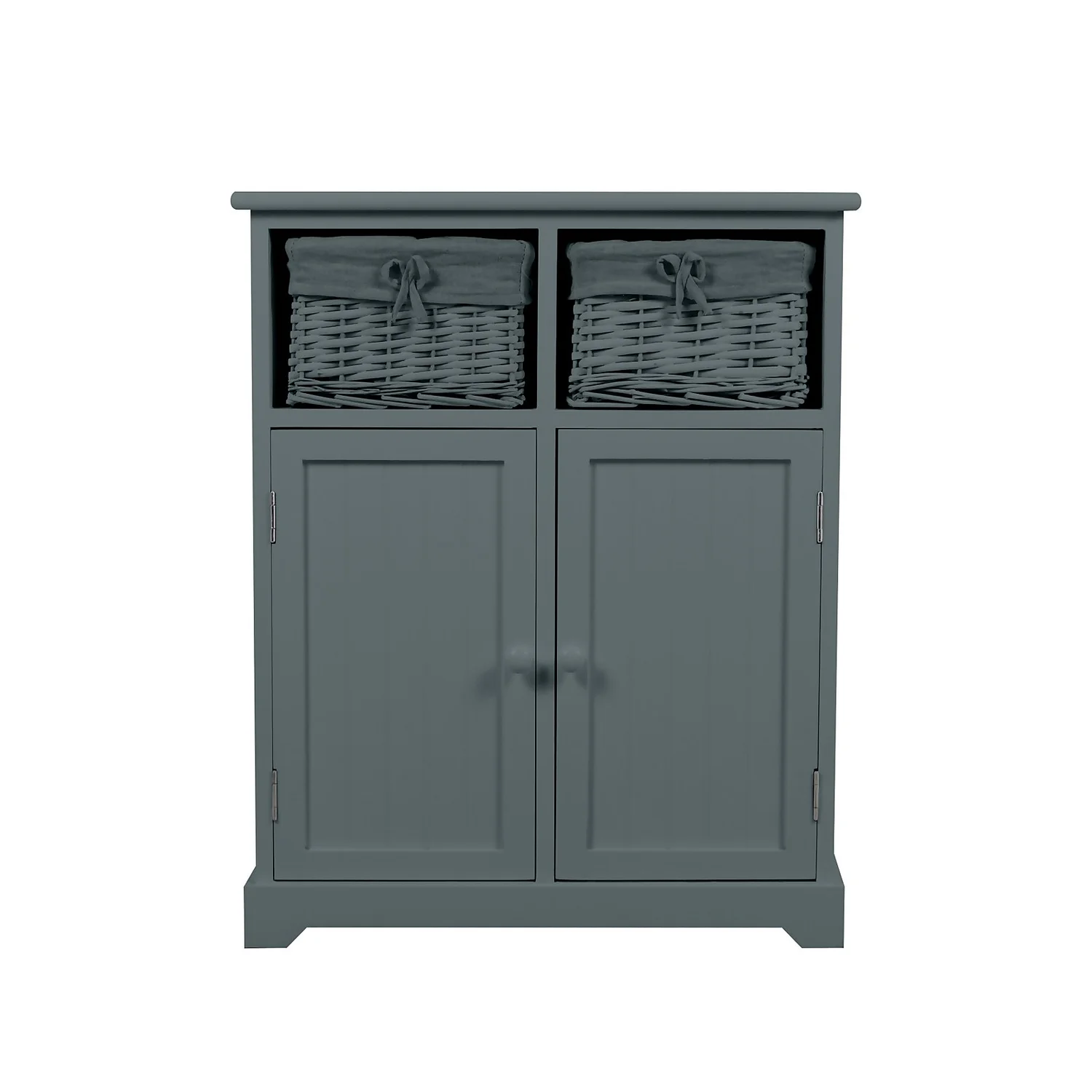 Classic Grey Bathroom Storage Unit With Willow Baskets - Image 3