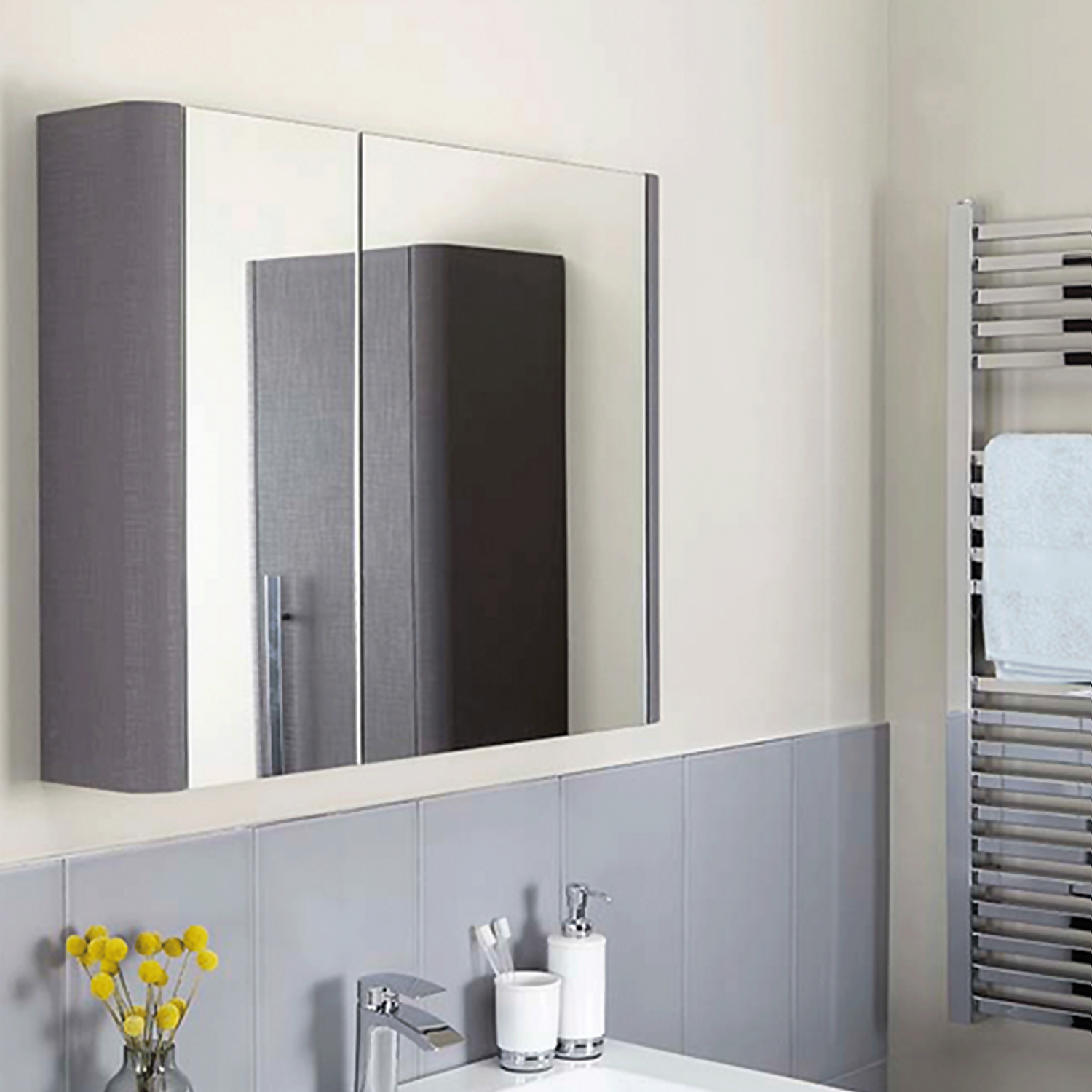 Bathstore Linen 800mm Mirror Wall Cabinet - Grey - Image 2