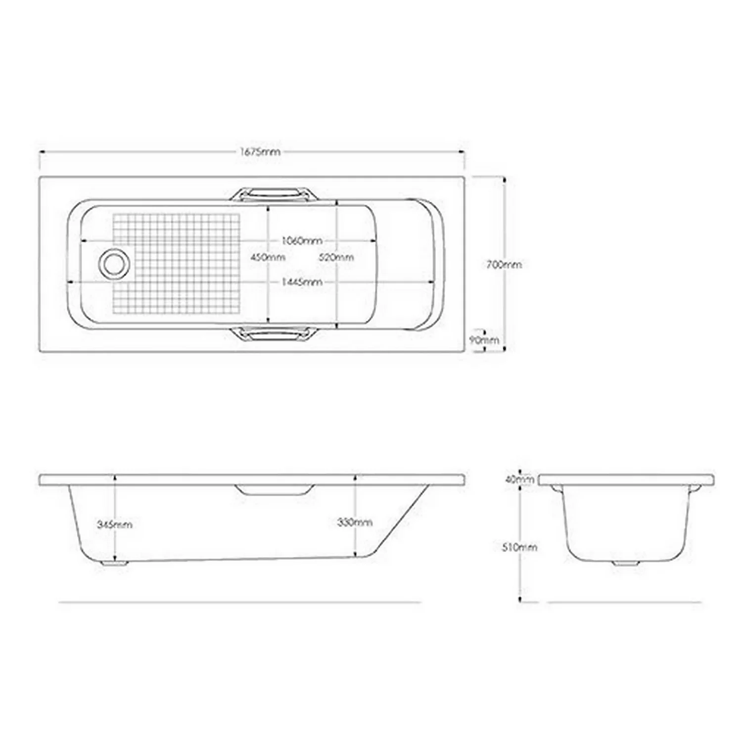 Bathstore Claro Straight Bath With Grips - 1675 X 700mm - Image 2