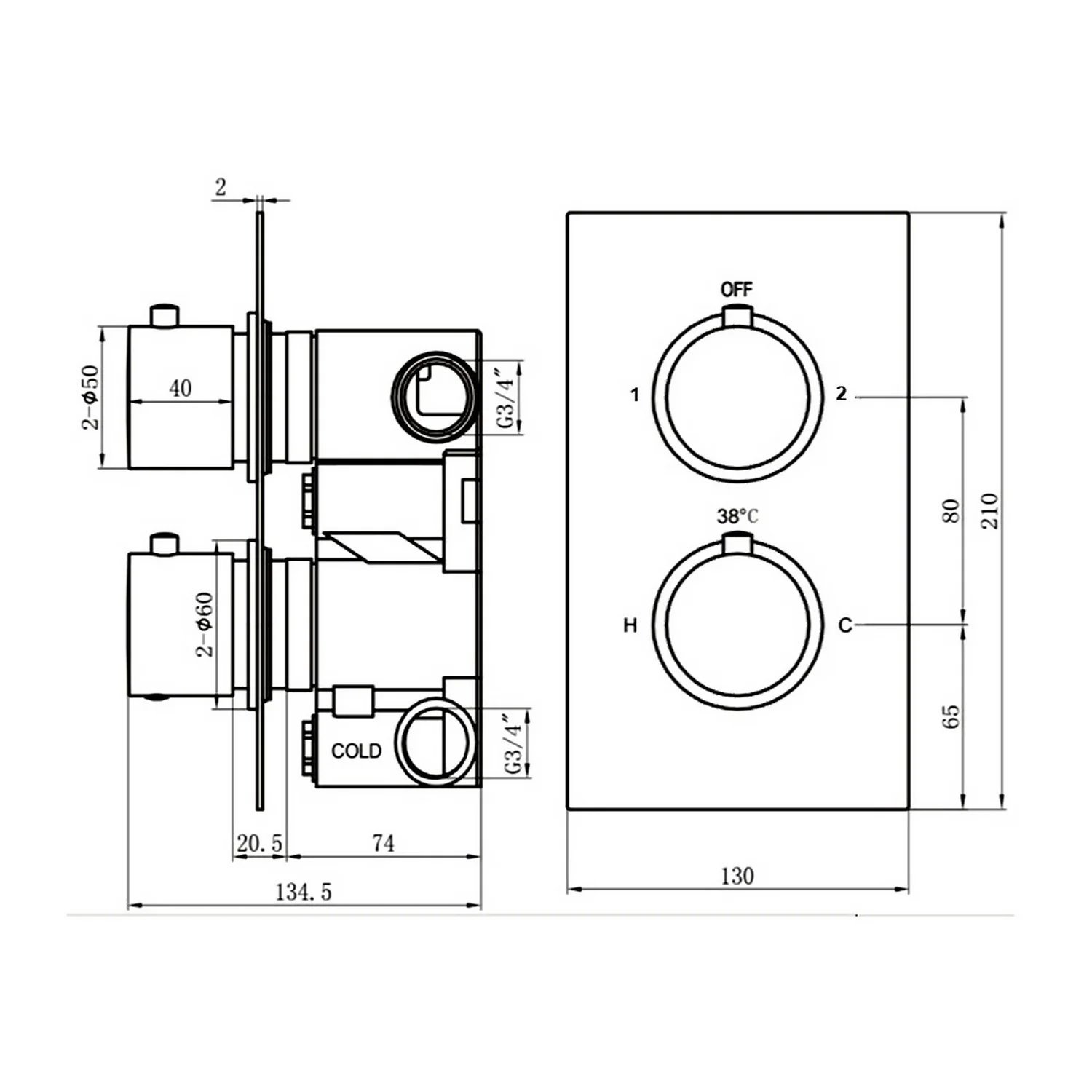 Bathstore Etta Round Thermostatic Shower Valve In Bronze - 2 Outlet - Image 4