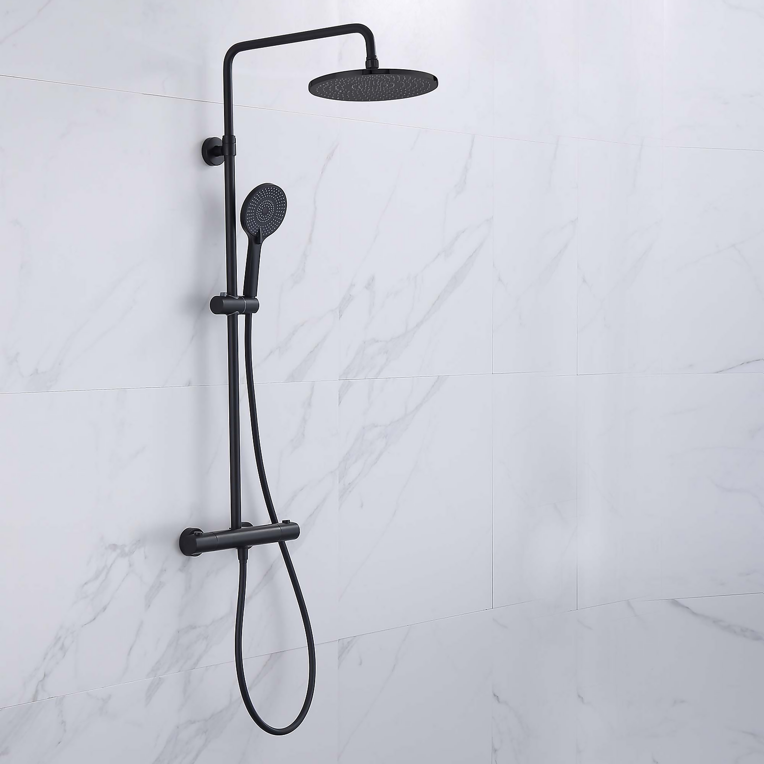 Hertford Thermostatic Valve, Round Overhead And Hand Shower Black - Image 2