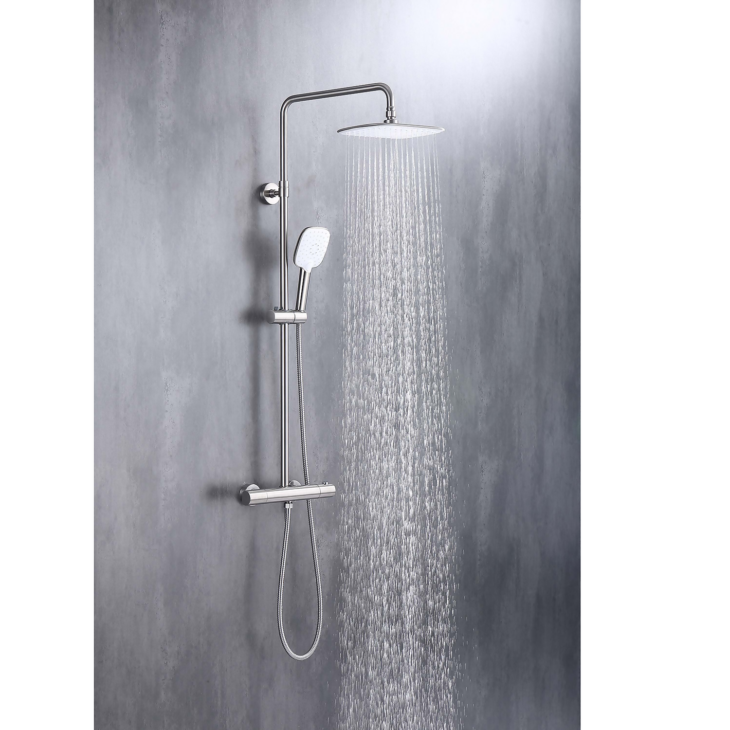 Hunsdon Thermostatic Valve, Square Overhead And Hand Shower Brushed Nickel - Image 3