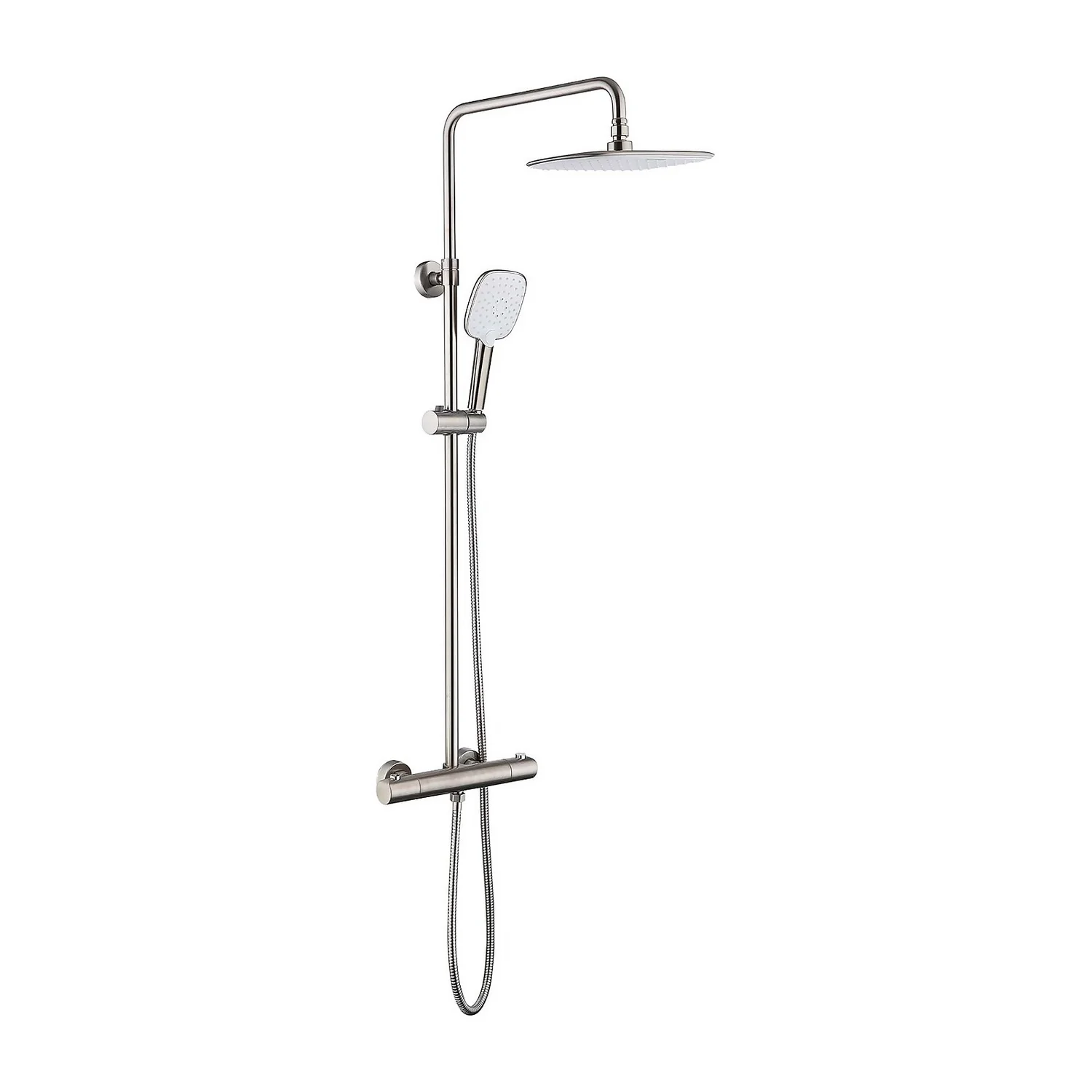 Hunsdon Thermostatic Valve, Square Overhead And Hand Shower Brushed Nickel