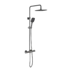 Hunsdon Thermostatic Valve, Square Overhead And Hand Shower Gun Metal