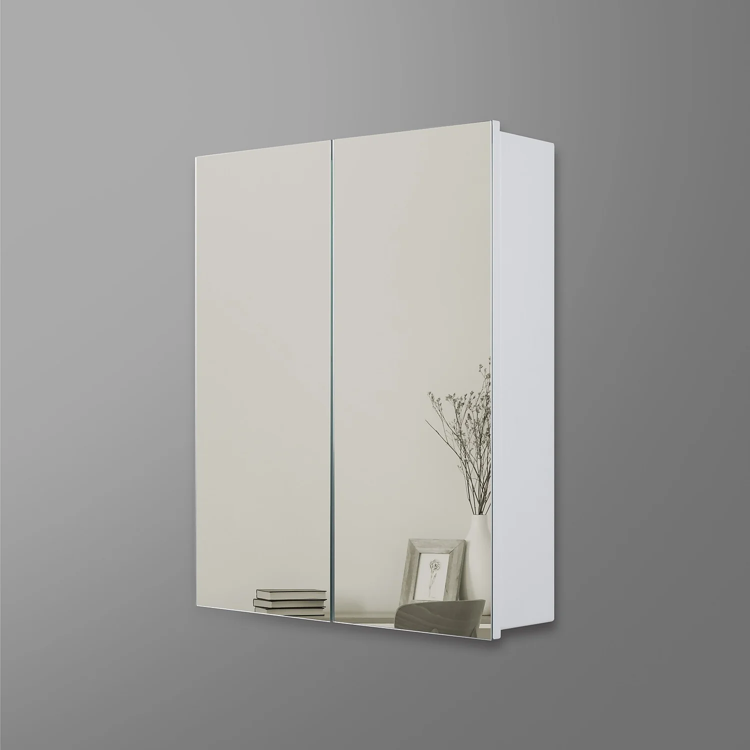 Double Door Mirrored Bathroom Cabinet - White - Image 3
