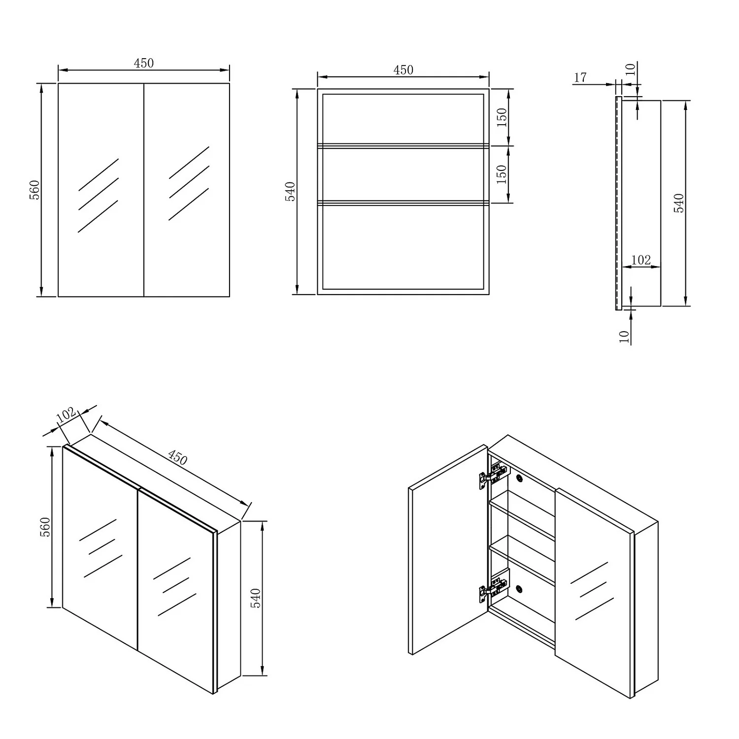 Double Door Mirrored Bathroom Cabinet - White - Image 5