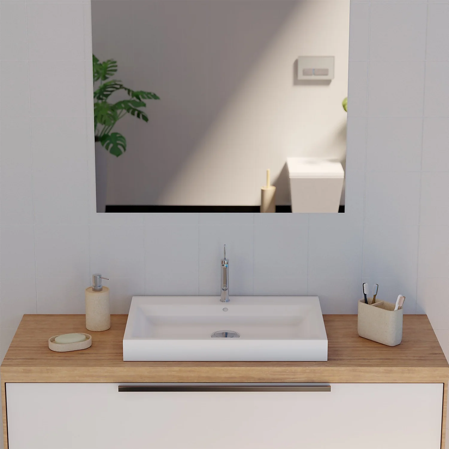 Homebase Edit Toothbrush Holder - Beige Resin - Image 2